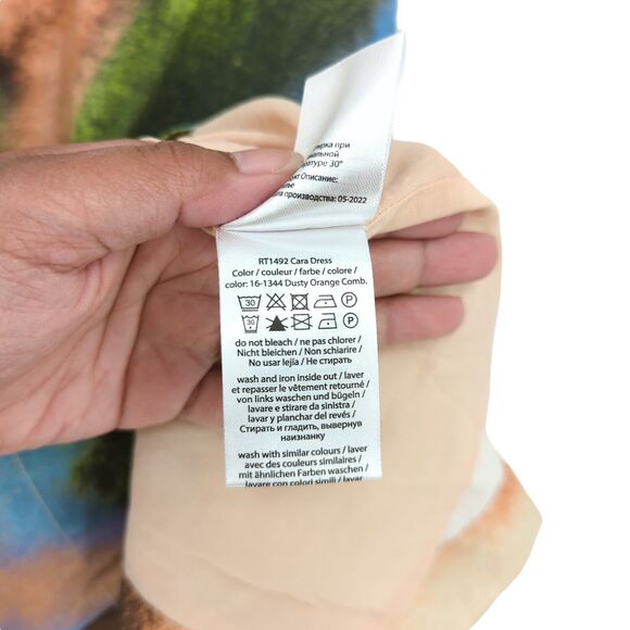 Rotate Women 0 Cara Dress Dusty Orange Watercolor Cutout Puff Sleeve Cotton Midi - Picture 6 of 9